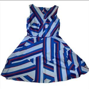 Sleeveless Dress Cynthia Steffe Drea Blue Red Geometric Fit Flare Dress 8